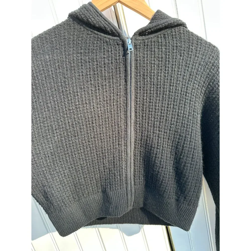 Alo Yoga Cashmere Plush Waffle Full Zip Hoodie Black Size Small $348 EUC Crop - Picture 12 of 16